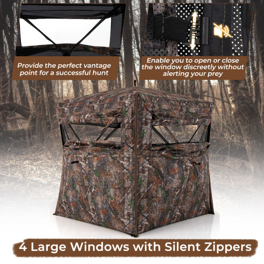 Hunting Blind 360 Degree One-Way See-Through Ground Blind for 2-3 Person