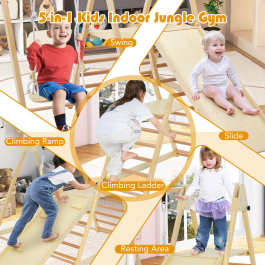5-in-1 Indoor Jungle Gym Foldable Climber Playset with Fun Slide and Adjustable Swing