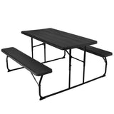 Indoor and Outdoor Folding Picnic Table Bench Set with Wood-like Texture-Black