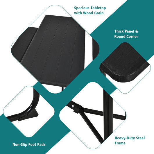 Indoor and Outdoor Folding Picnic Table Bench Set with Wood-like Texture-Black