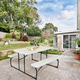 Indoor and Outdoor Folding Picnic Table Bench Set with Wood-like Texture-White