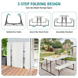 Indoor and Outdoor Folding Picnic Table Bench Set with Wood-like Texture-White