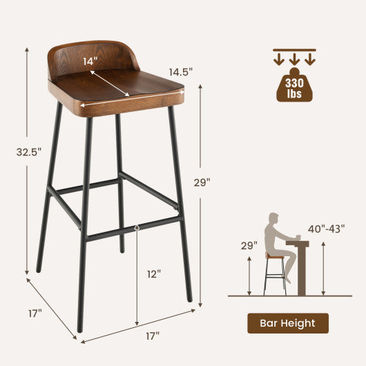 Set of 1/2 29 Inch Industrial Bar Stools with Low Back and Footrests-1 Piece
