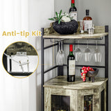 Industrial Corner Bar Cabinet with Glass Holder and Adjustable Shelf-Taupe