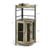 Industrial Corner Bar Cabinet with Glass Holder and Adjustable Shelf-Taupe
