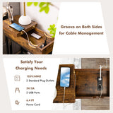 Industrial End Table with Charging Station and Flip Top-Rustic Brown