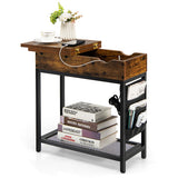 Industrial End Table with Charging Station and Flip Top-Rustic Brown