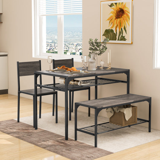 Industrial Style Rectangular Kitchen Table with Bench and Chairs-Gray