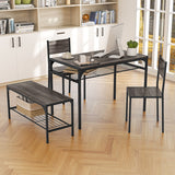 Industrial Style Rectangular Kitchen Table with Bench and Chairs-Gray