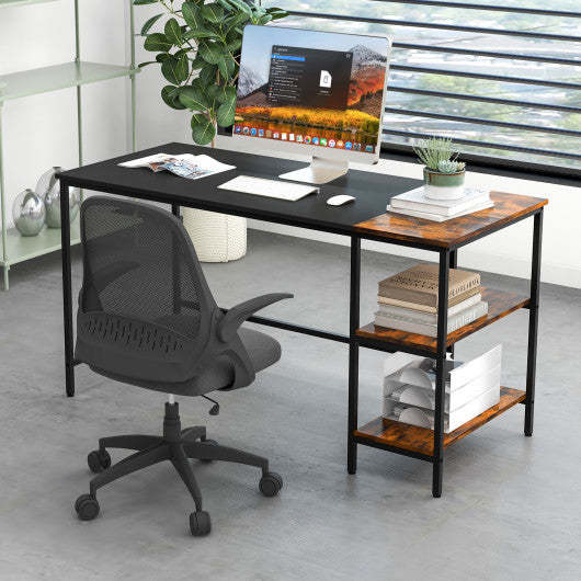 55 Inch Modern Industrial Style Study Writing Desk with 2 Storage Shelves-Black