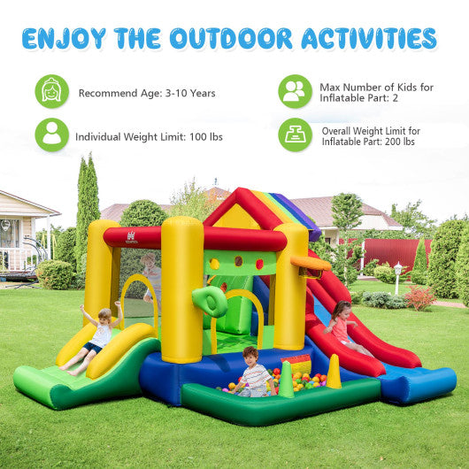 Inflatable Bounce Castle with Double Slides and 735W Blower