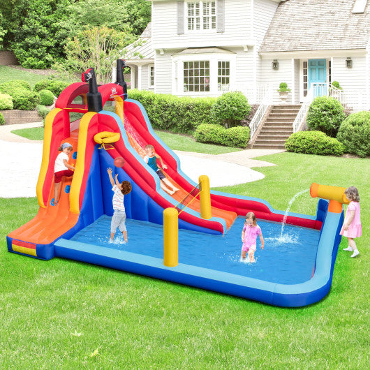 5-in-1 Inflatable Bounce House with 2 Water Slides and Large Splash Pool With 735W Blower