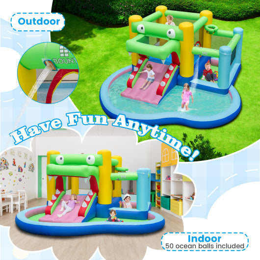 Inflatable Bounce House with Slide and Splash Pooland and 680W Blower