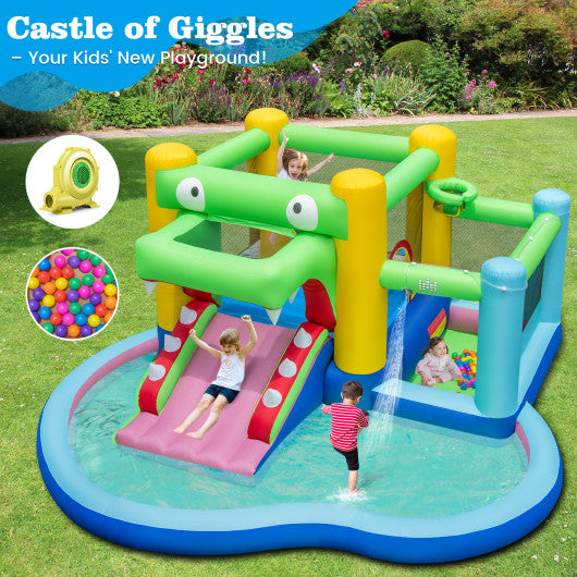 Inflatable Bounce House with Slide and Splash Pooland and 680W Blower