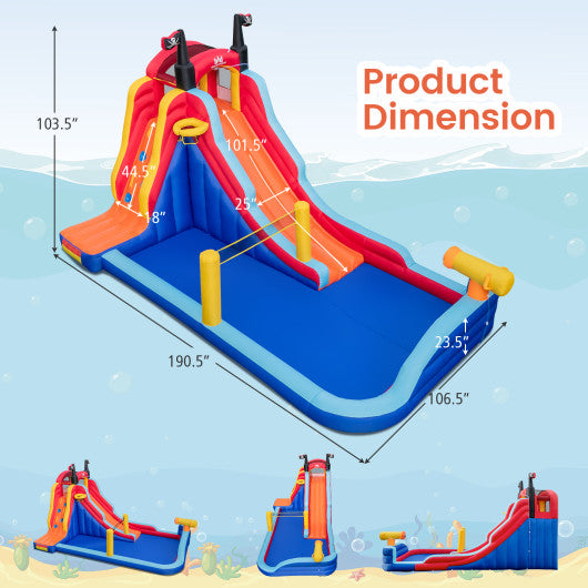 5-in-1 Inflatable Bounce House with 2 Water Slides and Large Splash Pool With 735W Blower