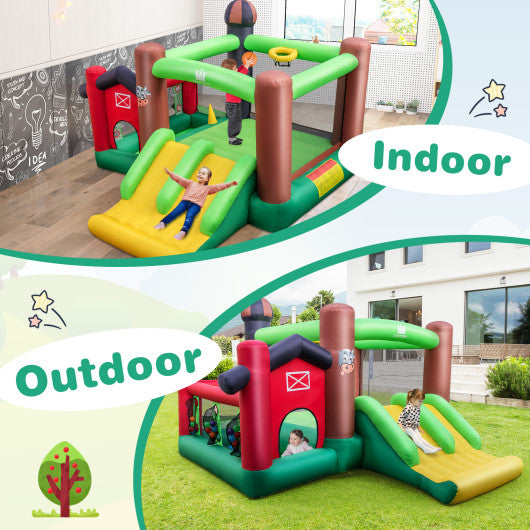 Farm Themed 6-in-1 Inflatable Castle with Trampoline and 735W Blower