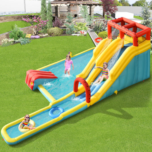 7-in-1 Inflatable Dual Slide Water Park Bounce House With 680W Blower