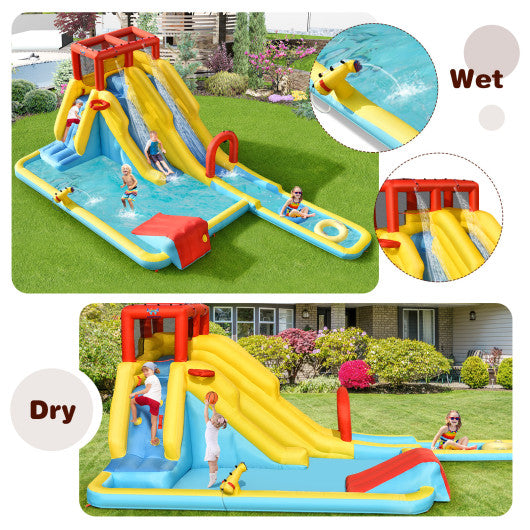 7-in-1 Inflatable Dual Slide Water Park Bounce House With 680W Blower