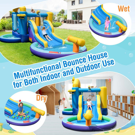 Inflatable Ocean-Themed Bounce House with 680W Blower and 2 Pools