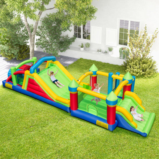 Inflatable Obstacle Course Bounce House with Dual Slides with 2 680W Blower