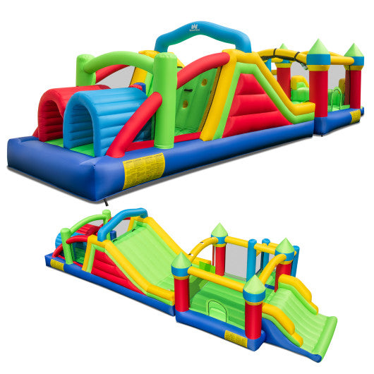 Inflatable Obstacle Course Bounce House with Dual Slides with 2 680W Blower