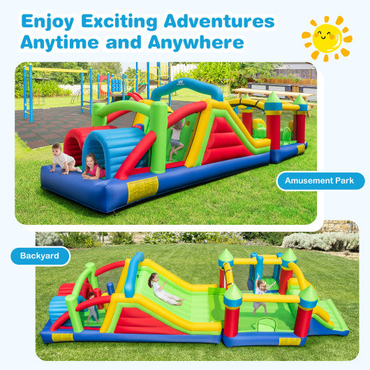 Inflatable Obstacle Course Bounce House with Dual Slides with 2 680W Blower