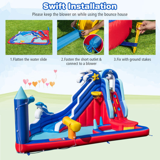 6-In-1 Inflatable Water Park with 735W Blower