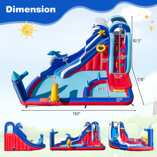 6-In-1 Inflatable Water Park with 735W Blower