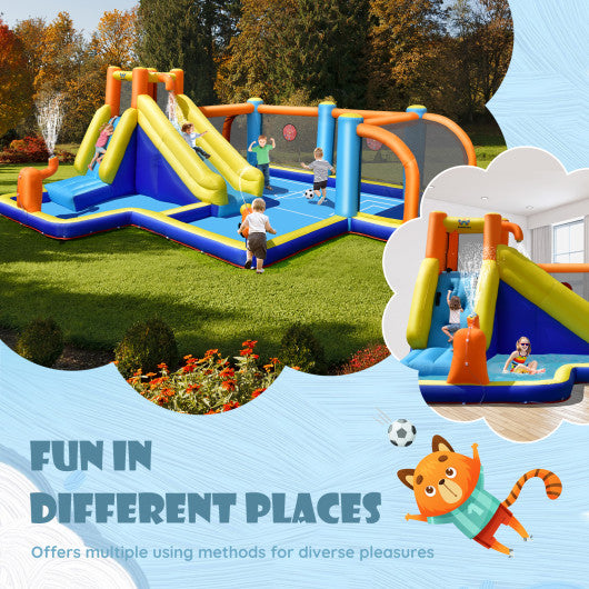 Giant Soccer Themed Inflatable Water Slide Bouncer with Splash Pool without Blower