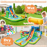 Inflatable Water Slide Giant Water Park 9-In-1 for Kids Backyard Fun with 735W Blower