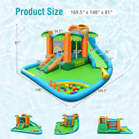 7-in-1 Inflatable Water Slide Park with 780W Blower