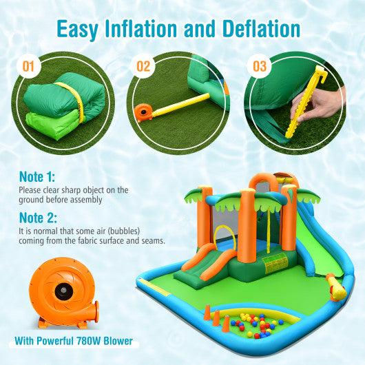 7-in-1 Inflatable Water Slide Park with 780W Blower