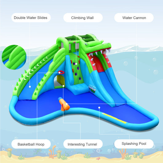 Inflatable Crocodile Style Water Slide Upgraded Kids Bounce Castle with 780W Blower