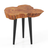 Irregular Solid Teak Wood End Table with Mahogany Tapered Legs