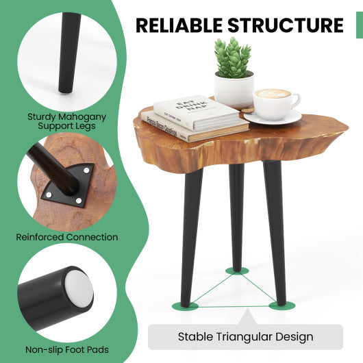 Irregular Solid Teak Wood End Table with Mahogany Tapered Legs