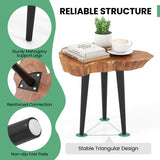 Irregular Solid Teak Wood End Table with Mahogany Tapered Legs