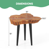 Irregular Solid Teak Wood End Table with Mahogany Tapered Legs