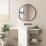 Irregular Wall Mirror Metal Frame Asymmetrical Mirror with Expansion Screws-Black