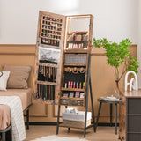 Freestanding Jewelry Cabinet with Full-Length Mirror-Rustic Brown