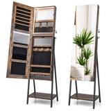 Freestanding Jewelry Cabinet with Full-Length Mirror-Rustic Brown