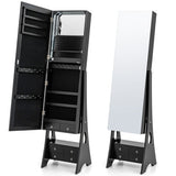Freestanding Full Length LED Mirrored Jewelry Armoire with 6 Drawers-Black
