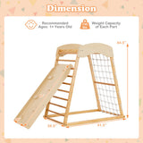 6-in-1 Jungle Gym Wooden Indoor Playground with Double-Sided Ramp and Monkey Bars-Natural