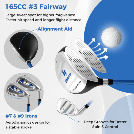 Junior Complete Golf Club Set For Age 8 to 10-Blue