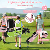 Junior Complete Golf Club Set with Stand Bag Rain Hood-Pink