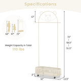 Kid Clothes Rack with 3 Adjustable Heights and Wheels-White