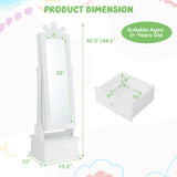 2-in-1 Kids Play Jewelry Armoire with Full Length Mirror and Drawers-White