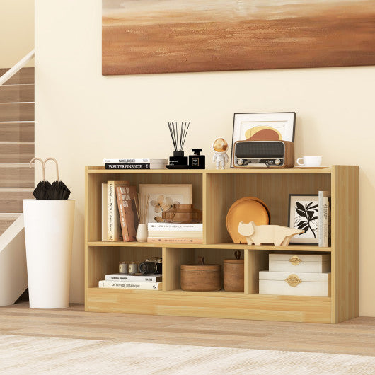 Kids 2-Shelf Bookcase 5-Cube Wood Toy Storage Cabinet Organizer-Beige