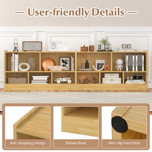 Kids 2-Shelf Bookcase 5-Cube Wood Toy Storage Cabinet Organizer-Beige