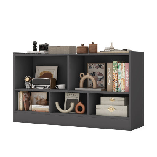 Kids 2-Shelf Bookcase 5-Cube Wood Toy Storage Cabinet Organizer-Gray