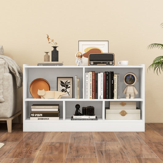 Kids 2-Shelf Bookcase 5-Cube Wood Toy Storage Cabinet Organizer-White